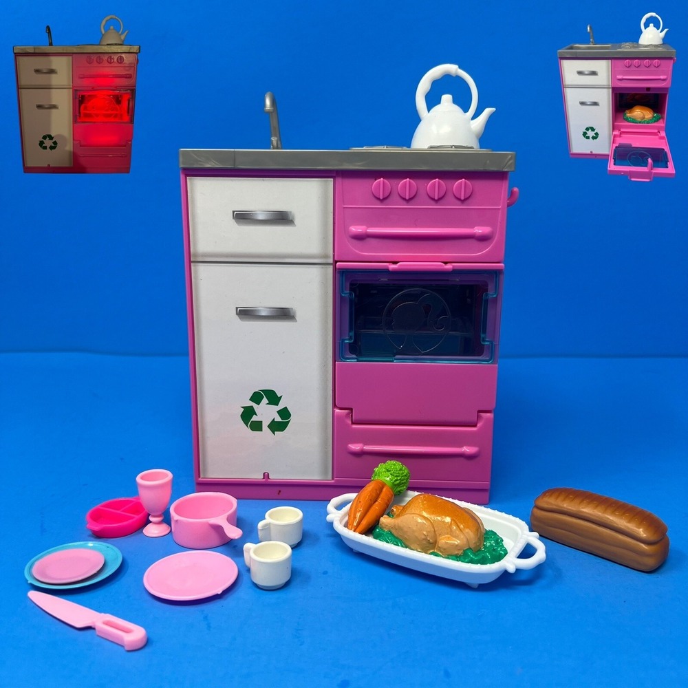 Barbie Mattel Kitchen Playset‎ Oven Turkey Bread Dishes Plates